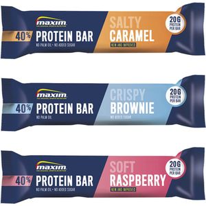 Maxim 40% Protein Bar Variatiepakket - 15 x 50g (3 smaken) - Low carb proteïnerepen - Sportvoeding