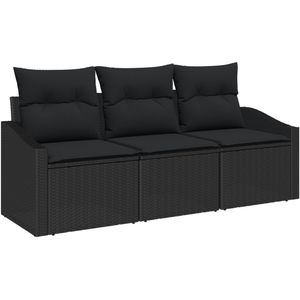 vidaXL - 3-delige - ligbedset - met - kussens - zwart - poly - rattan