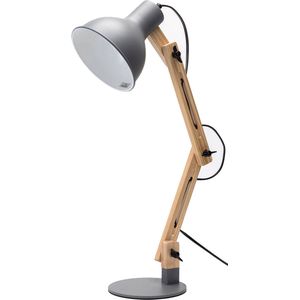 LED Bureaulamp - Igia Julia - E27 Fitting - Rond - Mat Grijs/Bruin - Hout