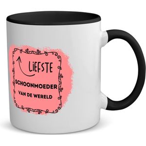 Akyol - de liefste schoonmoeder van de wereld koffiemok - theemok - zwart - Schoonmoeder - de liefste schoonmoeder - moeder cadeautjes - moederdag - verjaardag - geschenk - kado - 350 ML inhoud
