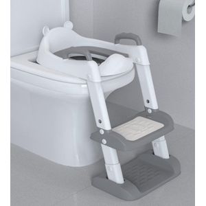 Toiletbril voor kinderen met trap, toilettrainer voor kinderen, wc-bril met PU gevoerd, in hoogte verstelbaar en opvouwbaar, antislip met spatbescherming, toiletopzetstuk voor kinderen (wit, grijs)