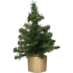 Mini kunstboom/kunst kerstboom groen 45 cm met gouden pot - Kunstboompjes/kerstboompjes