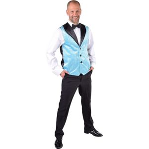 Magic By Freddy's - Feesten & Gelegenheden Kostuum - Lichtblauw Show Vest Pailletten Man - Blauw - Extra Small / Small - Carnavalskleding - Verkleedkleding