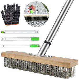 Metalen bezem 30 cm draadbezem met handvat - Voor tuinonderhoud - Verwijdert mos, onkruid en hardnekkige vlekken