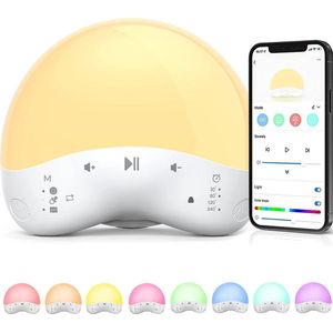 Novalits - SMART USB LED Nachtlampje Met App bediening - Slaaptrainer - Wit Warm licht en oneindig RGB kleuren - Wake-up Light - Leeslamp - Bedlamp voor Baby & Kinderen - Touch Control - Kraamcadeau - Met 25 Natuur, Dieren en Slaap geluiden.