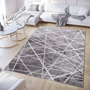 Tapiso Crystal Vloerkleed Donkergrijs Laagpolig Lijnen Modern Tapijt Maat- 200x300