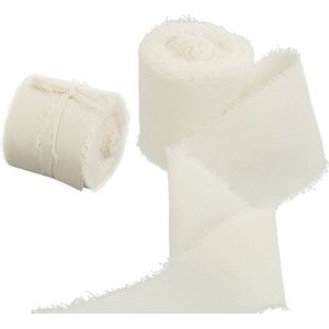 Chiffon Lint met Franjes | Luxe Lint 38mm (3,8cm) | Creme (36) | Zacht Zijde lint | Lint voor Bruidsboeketten | Bruiloft Lint | Trouw Lint | Franje Chiffon Zijden Lint | Gerafelde Rand | Cadeaulint | Decoratielint | Rol van 4,5 Meter