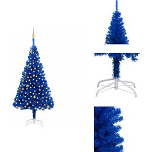 vidaXL Blauwe Kunstkerstboom - PVC - 210 cm - Met LED-verlichting - Decoratieve kerstboom