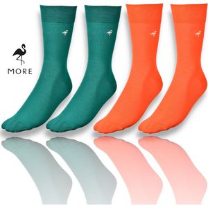 More Fashion - Heren Sokken - Maat 39 40 41 42 - 2-Pack - Oranje Groen - 74% Katoen - MADE IN EU