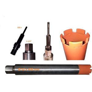 Diamantboor & SDS-Plus adapter - Diamant boor dia Ø 52 x 400mm voor nat en droog boorwerk / 1-1/4 inch / UNC - Hoekgeslepen diamant boor / snijtanden