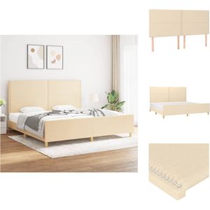 vidaXL Bedframe - Creme - 203 x 206 x 118/128 cm - Verstelbaar hoofdeind - Ondersteunende poten - Multiplex lattenbodem - Comfortabele rugondersteuning - Bed