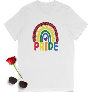 Gay Pride t shirt - Pride tshirt - Pride Rainbow - Dames tshirt met print - Heren t shirt met Pride opdruk - Unisex Pride Shirt - Unisex maten: S M L XL XXL XXXL - tshirt kleuren: Wit,  zwart en oranje.