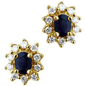 The Jewelry Collection Oorknoppen Saffier En Diamant 0.16 Ct. - Geelgoud (14 Krt.)