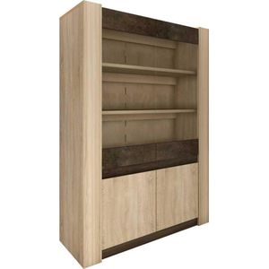 Servieskast SUMAI - 4 deuren & 2 planken - Kleur: eiken en bruin L 128 cm x H 180 cm x D 45 cm