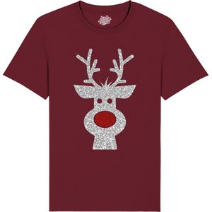 Rendier Buddy - Foute Kersttrui Kerstcadeau - Dames / Heren / Unisex Kleding - Grappige Kerst Outfit - Glitter Look - T-Shirt - Unisex - Burgundy - Maat XL