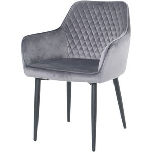 Nuvolix velvet eetkamerstoel met armleuning ""Barcelona"" - stoel met armleuningen - eetkamerstoel - velvet stoel - grijs