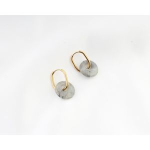 Rosella Earring grijs groen- Oorbellen- Gold plated- Stainless steel- Natuursteen labradoriet- Dames- Trendy- Luxe edelsteen- Handgemaakt- Stoer- Zeer goed tegen zoetwater