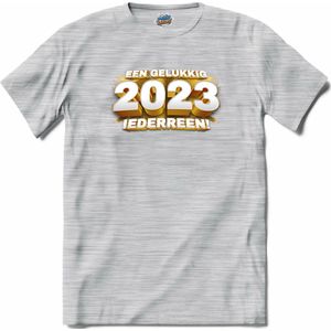 Een gelukkig 2023 iedereen - fout oud en nieuw shirt  / nieuwjaarsfeest kleding - T-Shirt - Unisex - Donker Grijs - Gemêleerd - Maat M