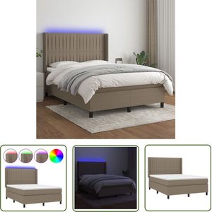 The Living Store Bed - Boxspring met LED - 140x190cm - Taupe