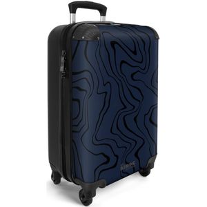 NoBoringSuitcases.com® - Handbagage koffer lichtgewicht - Reiskoffer trolley - Blauw met zwarte golvende lijnen - Vakantie rolkoffer met wieltjes - Carryon suitcase - Flightcase - Cabin koffertje - Past binnen 55x40x20 en 55x35x25
