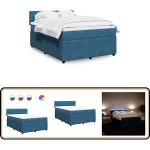 vidaXL Boxspring met matras fluweel blauw 140x200 cm