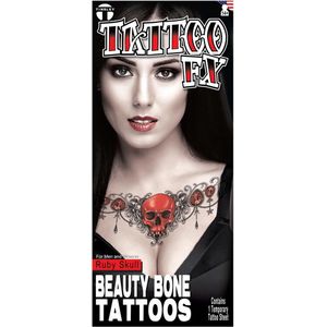Partychimp Nep Tattoo Doodshoofd Doodskop Tatoeages voor Volwassenen - Polyester