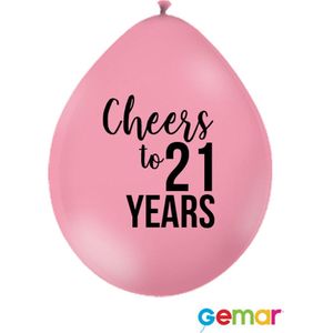 Ballonnen Cheers to 21 Years Pink met opdruk Zwart (lucht)