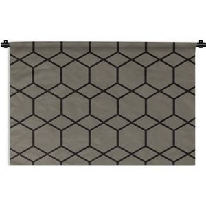 Wandkleed Luxe patroon - Luxe patroon van zwarte ruiten en zeshoeken tegen een bruine achtergrond Wandkleed katoen 90x60 cm - Wandtapijt met foto