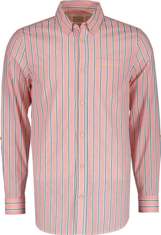 Scotch & Soda Dobby Stripe Roll Up Sleeves Heren Overhemd - Maat M