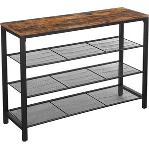 Schoenenrek, Schoenen Organisator Met 3 Strak Gemaasde Gaasplanken, Ä°ndustriÃ«le Stijl, Vintage Bruin-Zwart