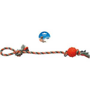 Duvoplus - Speelgoed Voor Dieren - Hond - Knoop Katoen Pendel Met Rubber Bal 60cm Grijs/oranje - 1st