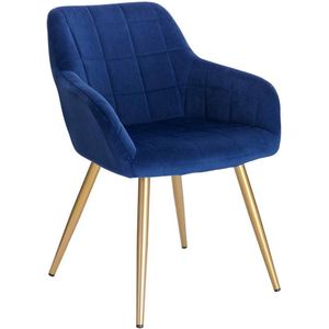 Happyment Luxe Eetkamerstoelen - Velvet Blauw/goud - Fauteuils met armleuning - Woonkamerstoelen - Keukenstoelen - Kuipstoel - Set van 1