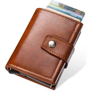 Luxe Pasjeshouder – Uitschuifbaar – Echt Leer & Aluminium binnenkant – 100% RFID Veilig/Anti skim – Creditkaarthouders – Portemonnee – Kaartenhouder – Pasjeshouder Mannen & Vrouwen – Bruin