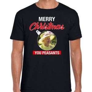 Queen/koningin Elizabeth II Merry Christmas peasants fout Kerst shirt - zwart - dames - Kerst  t-shirt / Kerst outfit M