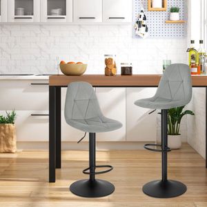 Barkrukken - Set van 2 Ergonomische Barstoelen – Fluweelen Zitten met Rugleuning – Verstelbare Hoogte (60-81 cm) – 360° Draaibaar – Stabiele Basis – Lichtgrijs