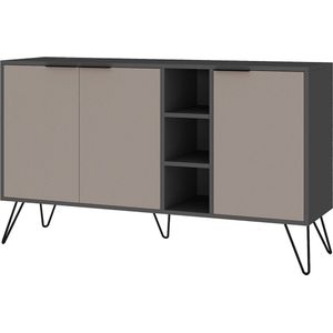 Dressoir - Stijlvol Antraciet & Licht Bruin - 142x83x35,6cm - Duurzaam Melamine