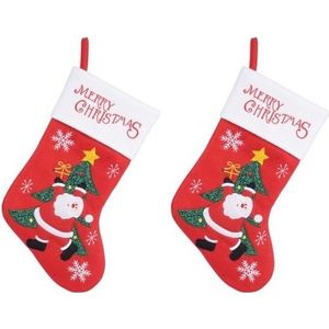 Set van 2x stuks rood/witte kerstsok kerstversiering met Kerstman/kerstboom 40 cm