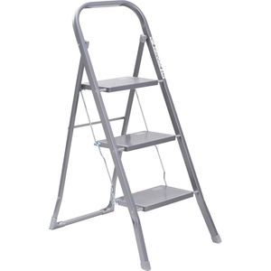 Stalen trapladder 3 treden antislipvoeten binnen max. 150 kg grijs