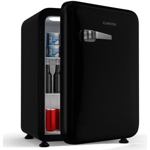 Klarstein Audrey Evo 68L Retro Mini Kühlschrank - Leise 40 dB, Kompakter Kühlschrank Klein mit Verstellbaren Füßen, Wendetür, Mechanischem Thermostat, Schwarz, Ideal für Schlafzimmer und Büros