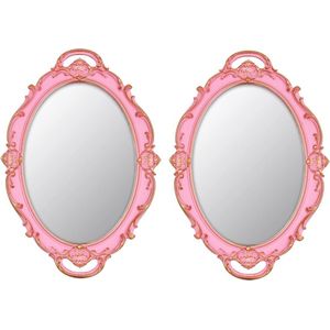 vintage spiegel kleine wandspiegel hangende spiegel 36,8 x 25,4 cm ovaal roze, set van 2