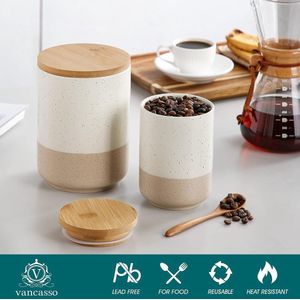 Sabine Koffiebus met Luchtdicht Deksel, Keramische Suikerjerjerrycan Sets voor de Keuken, Voedsel Opslag Containers voor Gemalen Koffie, Thee, Suiker, Kruiden - 600ml