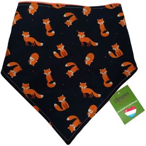 Donkerblauwe hondenhalsdoek met oranje vossen - DIMPLES 50cm L hondensjaal hondenbandana met comfortabele drukknopen
