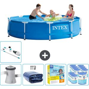 Intex Rond Frame Zwembad - 305 x 76 cm - Blauw - Inclusief Pomp Solarzeil - Onderhoudspakket - Filters - Stofzuiger