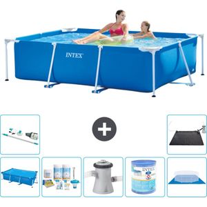 Intex Rechthoekig Frame Zwembad - 220 x 150 x 60 cm - Blauw - Inclusief Solarzeil - Onderhoudspakket - Zwembadfilterpomp - Filter - Grondzeil - Stofzuiger - Solar Mat