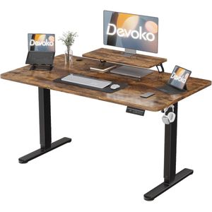 In Hoogte Verstelbaar Bureau met Monitor Stand, Elektronisch Bureau 160x70 cm, Staand Bureau met 2 Geheugenhoogtes
