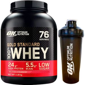 Optimum Nutrition Gold Standard 100% Whey Protein Bundel – Delicious Strawberry Proteine Poeder + ON Shakebeker – 2270 gram (71 servings)