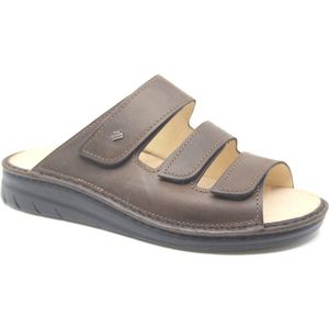 Finn Comfort, MATARO, 01455-322500, Bruine heren slipper met drie klittenbanden wijdte H