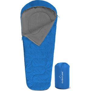 Oventure SleepPlus slaapzak | 230 x 80 cm | Mummy slaapzak | 3-seizoenen | Comfortabel tot 6 °C | Voor kamperen, backpacken en festivals | Lichtgewicht en compact | Slaapzak met capuchon | Inclusief draagtas | Blauw