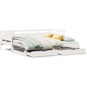 vidaXL - Slaapbank - met - onderschuifbed/lades - zonder - matras - 90x190 - cm - wit