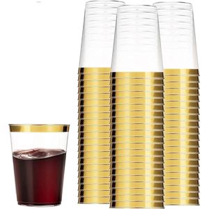 Plastic bekers met gouden rand - 50 stuks - 360 ml - herbruikbaar - feestwijnglazen - champagne - bier - cocktail - martini - frisdrankdessert - 105x75 cm
